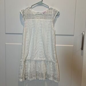 Izzy & Lola White Lace Dress Sleeveless Ruffled Hem Women's S Tunic Shirt Boho